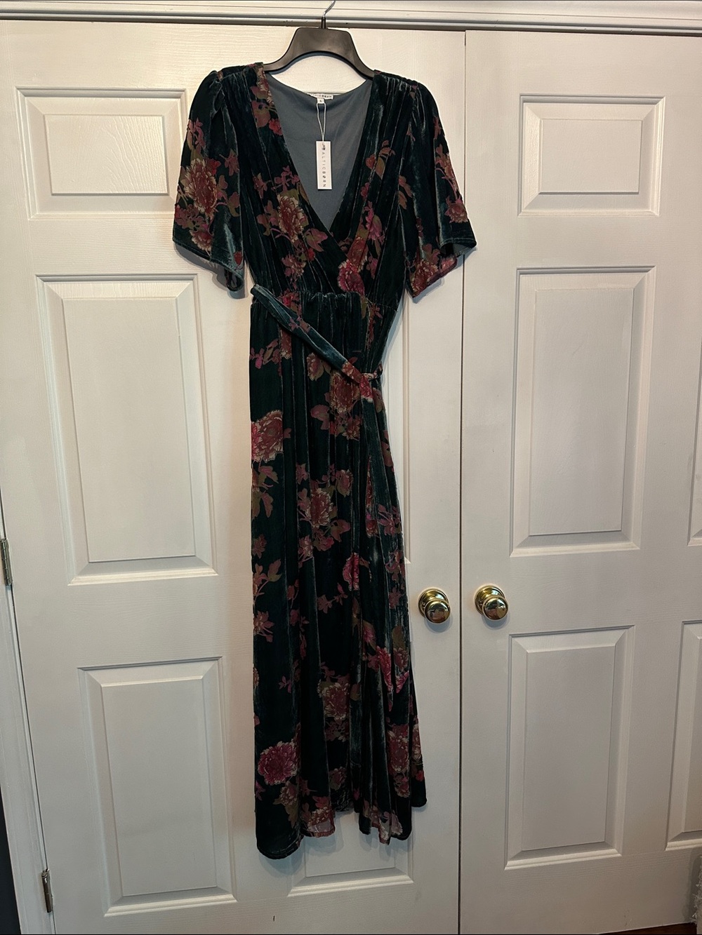 Baltic Born Black Velvet Floral Wrap Maxi Dress with Rose Accents